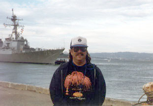 USS Grace Hopper approaching Pier 30-32, Andy Kilday in foreground